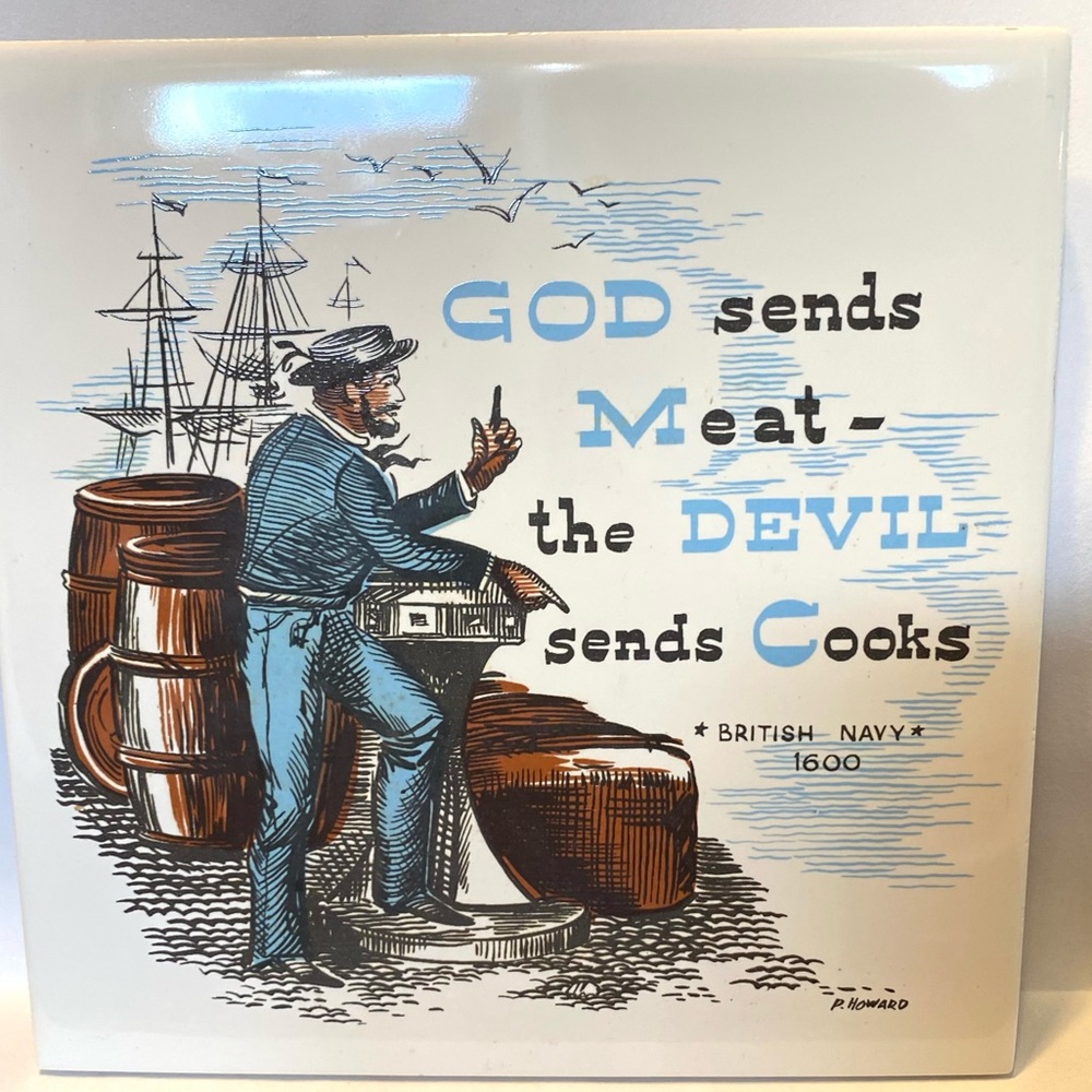 Vintage Wall tile Trivet nautical them by artist Phyllis Howard Screen Craft